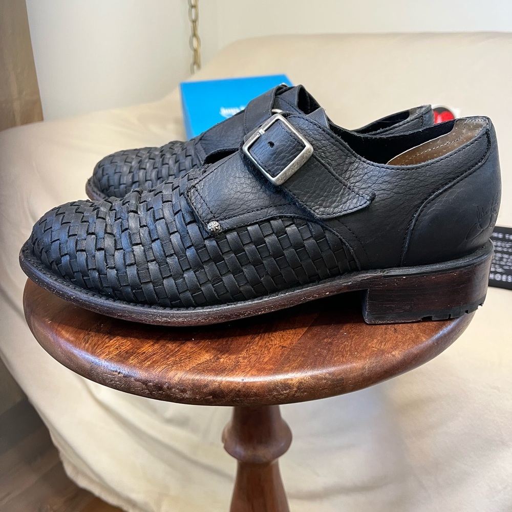 John Fluevog Black Leather Buckle Loafers sz 8w